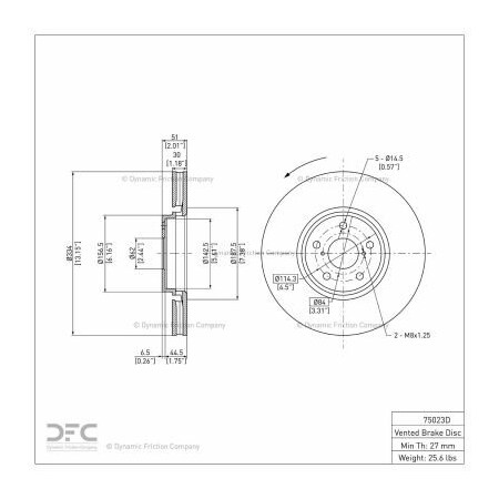 Dynamic Friction Co Disc Brake Rotor - 600-75023D 600-75023D